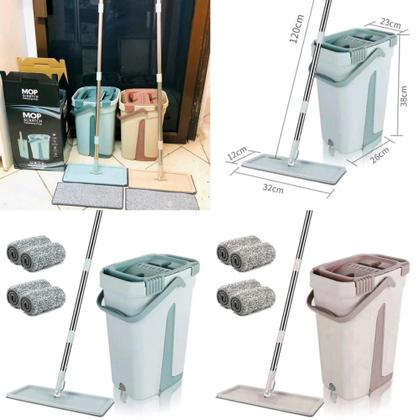 Imagem de Rodo Flat Mop E Balde Lava E Seca Profissional Com 2 Refil