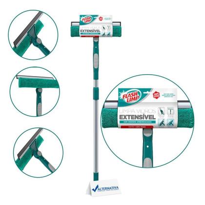 Imagem de Rodo limpa vidros extensivel flash limp 27cm e refil microfibra