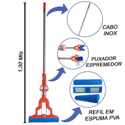 Imagem de Rodo Mop Dobrável com 3 Refis PVA: Limpeza Eficiente e Sem Esforço!