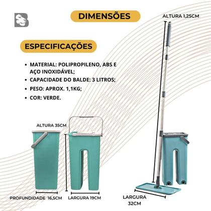 Imagem de Rodo Mop e Balde Com 1 Refil Para Limpeza De Piso Limpar Casa Lava E Seca Vassoura Magica