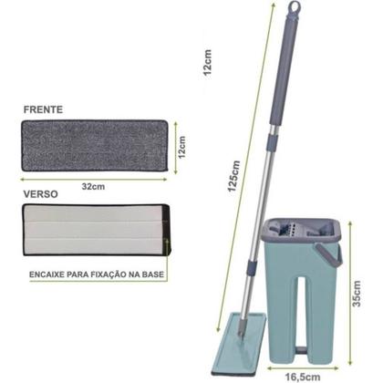 Imagem de Rodo Mop Flat Balde Lava E Seca Limpeza Esfregão Com 2 Refil
