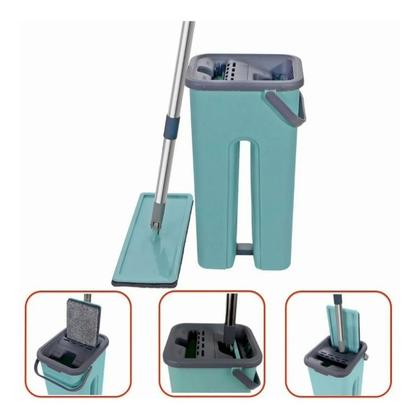 Imagem de Rodo Mop Flat Balde Lava E Seca Limpeza Esfregão Com 2 Refil