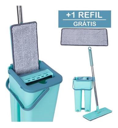 Imagem de Rodo Mop Flat Balde Lava e Seca Vertical Esfregão Rodo Mágico Giratório Limpeza com Refil 123Útil