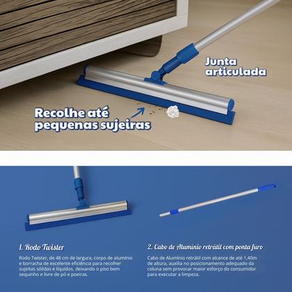 Imagem de Rodo Twister Cabo Retrátil Chega Até 1,40m Junta Articulada - Bralimpia