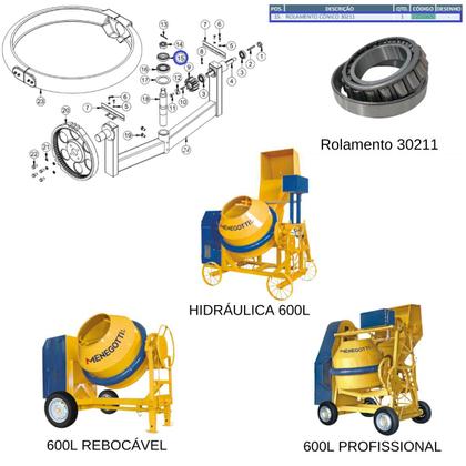 Imagem de Rolamento 30211 P/Betoneira de 600L Profissional - Menegotti