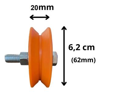 Imagem de Roldana Nylon Raiada Para Para Trilho de Portão de Correr Reforaça 20mm 1,5 Pol Tipo Cava V 1 Par