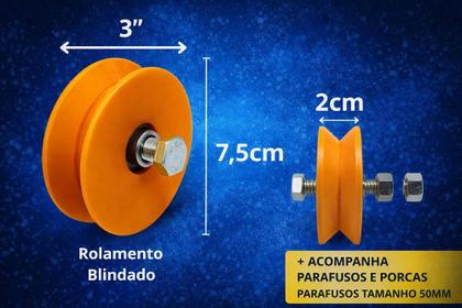 Imagem de Roldana Nylon Raiada Para Para Trilho de Portão de Correr Reforaça 20mm 3 Pol Tipo Cava V 1 Par