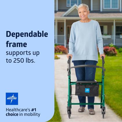Imagem de Rollator Walker Medline em alumínio com assento, capacidade de 250 kg