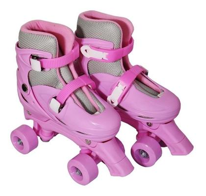 Imagem de Roller Patins Infantil Menino Menina 4 Rodas + Kit Proteção Rosa Tamanho 35 a 38