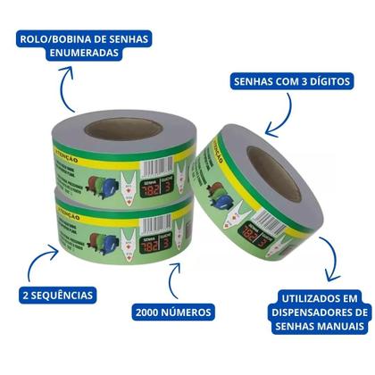 Imagem de Rolo / Bobina De Senha Atendimento Numerada 3 Dígitos Com 2000 Senhas Verde