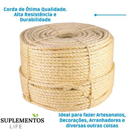 Imagem de Rolo Corda De Sisal Natural 14mm 50 Mts Rasada Trança Arranhador Gatos Decoração Artesanato Construção