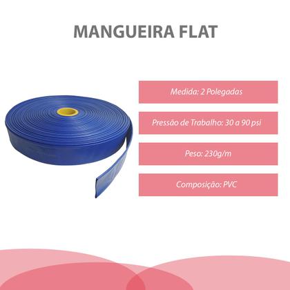 Imagem de Rolo de 50 Metros de Mangueira Chata Flat Azul 2 Polegadas Fluidos Drenagem Irrigação Borrachas Londrina