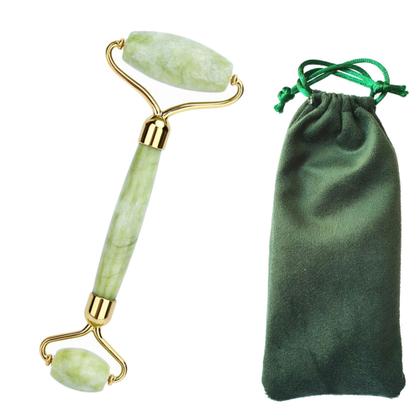 Imagem de Rolo Massageador Galvanizado Pedra Jade + Gua Sha Grande
