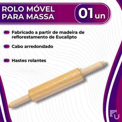 Imagem de Rolo Móvel De Madeira Para Massa Pizza Pão Macarrão Stolf