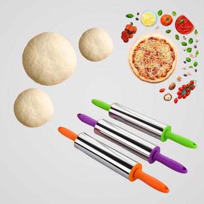 Imagem de Rolo Para Abrir Massa Pizza Pão Macarrão Giratório Aço Inox