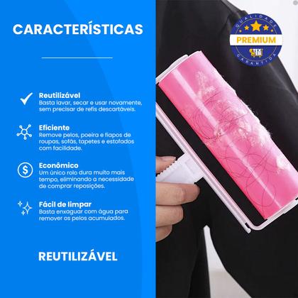 Imagem de Rolo Removedor De Pelo Rolinho Lavável Reutilizável Adesivo