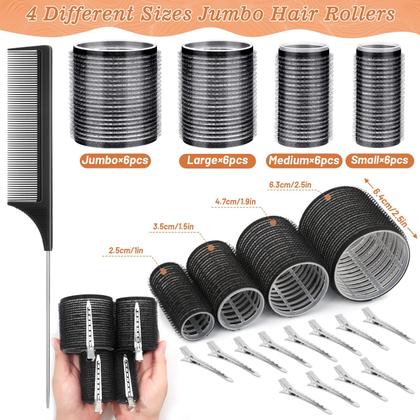 Imagem de Rolos de Cabelo Heatless Cludoo - 24 Unidades com 12 Clips e 4 Tamanhos