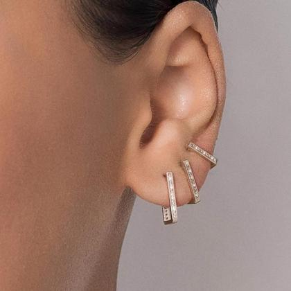 Imagem de Rommanel 527407 Kit Argolas Retangular Primeiro Segundo Terceiro Furo Banhado A Ouro 18k