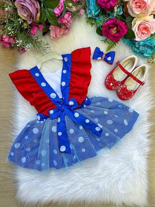 Imagem de Romper/Vestido Princesa Belli Galinha Pintadinha Azul e Vermelho - Tamanho Único