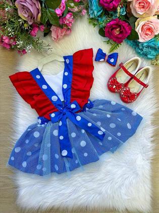 Imagem de Romper/Vestido Princesa Belli Galinha Pintadinha Azul e Vermelho - Tamanho Único