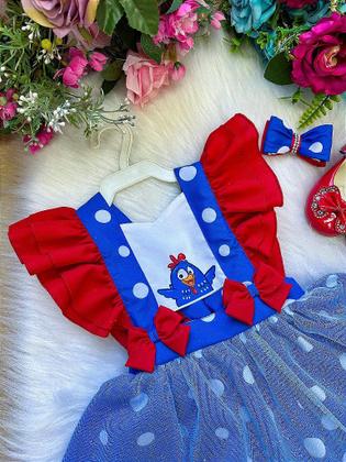 Imagem de Romper/Vestido Princesa Belli Galinha Pintadinha Azul e Vermelho - Tamanho Único