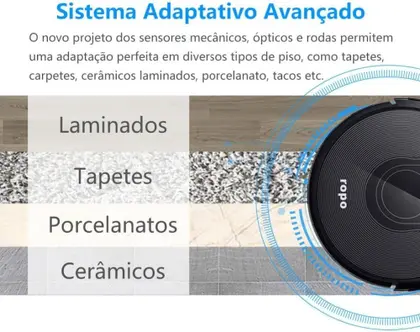 Imagem de Ropo Glass 3 - Aspirador de Pó Robô, Automático 3 em 1 Varre, Aspira, Passa Pano, Bateria Recarregável, Bivolt, Preto