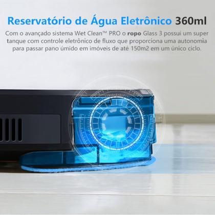 Imagem de Ropo Glass 3 - Aspirador de Pó Robô, Automático 3 em 1 Varre, Aspira, Passa Pano, Bateria Recarregável, Bivolt, Preto