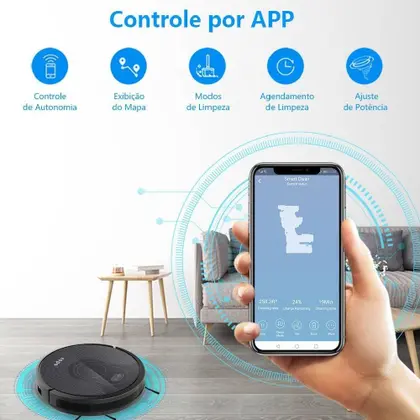 Imagem de Ropo Glass 3 - Aspirador de Pó Robô, Automático 3 em 1 Varre, Aspira, Passa Pano, Bateria Recarregável, Bivolt, Preto
