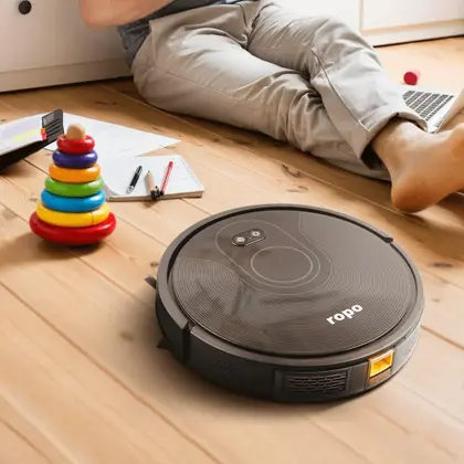 Imagem de Ropo Glass 3 - Aspirador de Pó Robô, Automático 3 em 1 Varre, Aspira, Passa Pano, Bateria Recarregável, Bivolt, Preto