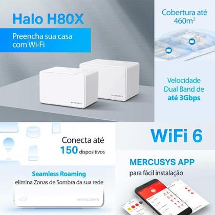 Imagem de Roteador Mesh Wi-fi 6 Gigabit Tp-link, Dual-Band AX3000, Branco - Halo H80X