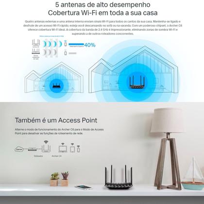 Imagem de Roteador TP-LINK AC1200 Archer C6 Wireless Dual Band 5Ghz/2.4Ghz 1167Mbps WAN/LAN Gigabit MU-MIMO