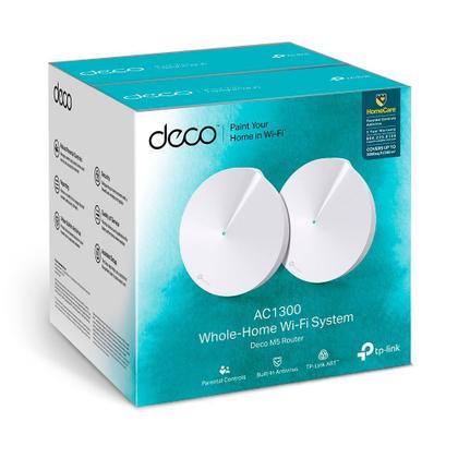 Imagem de Roteador TP-Link Deco Mesh M5, Dual Band AC1300, 2,4 GHz, WAN/LAN Gigabit, 4 Antenas Internas, 2 Peças, Branco - DECO M5(2-PACK)