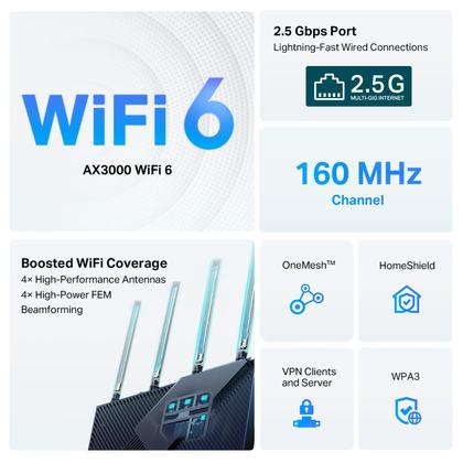 Imagem de Roteador WiFi 6 TP-Link Archer AX55 Pro - AX3000 com Porta de 2,5 Gbps