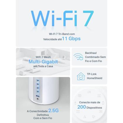 Imagem de Roteador WiFi 7 TPLink Deco BE65 TriBand 11.000Mbps