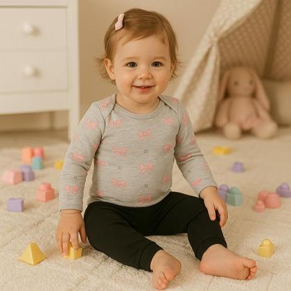 Imagem de Roupa bebe Body manga longa + body manga curta + Calça com punho algodão kit 3 peças Menino Menina enxoval maternidade inverno, frio P,M,G,GG