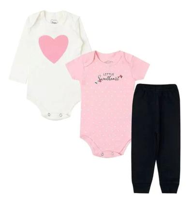 Imagem de Roupa bebe Body manga longa + body manga curta + Calça com punho algodão kit 3 peças Menino Menina enxoval maternidade inverno, frio P,M,G,GG