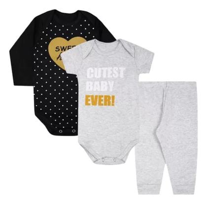 Imagem de Roupa bebe Body manga longa + body manga curta + Calça com punho algodão kit 3 peças Menino Menina enxoval maternidade inverno, frio P,M,G,GG