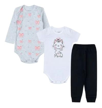 Imagem de Roupa bebe Body manga longa + body manga curta + Calça com punho algodão kit 3 peças Menino Menina enxoval maternidade inverno, frio P,M,G,GG