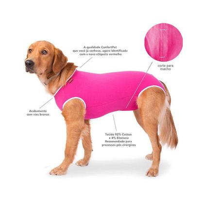 Imagem de Roupa Cirúrgica Confortpet Regular Macho e Fêmea Rosa para Cães - Tamanho 10