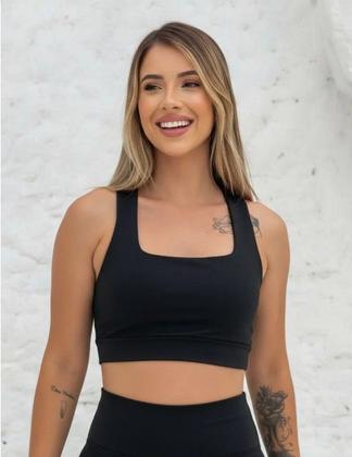 Imagem de Roupa de Academia Feminina Conjunto Preto  Top e Legging Treino Fitness