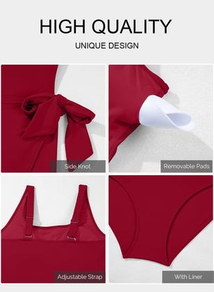 Imagem de Roupa de banho Aleumdr One Piece para mulheres, saia para controle de barriga, roupa de banho, vestido de banho emagrecedor, roupa de banho Warp, cor de vinho, 4X