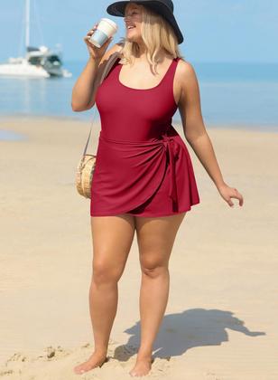 Imagem de Roupa de banho Aleumdr One Piece para mulheres, saia para controle de barriga, roupa de banho, vestido de banho emagrecedor, roupa de banho Warp, cor de vinho, 4X