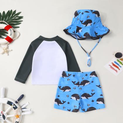 Imagem de Roupa de banho Eaerobc Toddler Baby Boy Rashguard com chapéu de sol 4T