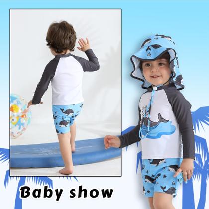 Imagem de Roupa de banho Eaerobc Toddler Baby Boy Rashguard com chapéu de sol 4T