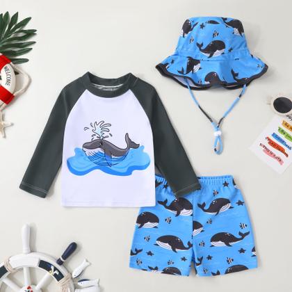 Imagem de Roupa de banho Eaerobc Toddler Baby Boy Rashguard com chapéu de sol 4T