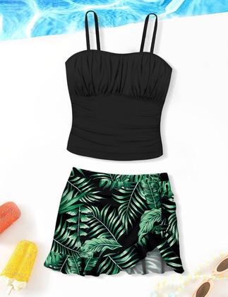 Imagem de Roupa de banho Tankini ADIRUN Girls Tropical Print, tamanho 13-14