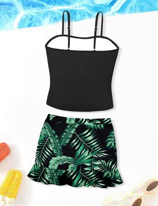 Imagem de Roupa de banho Tankini ADIRUN Girls Tropical Print, tamanho 13-14