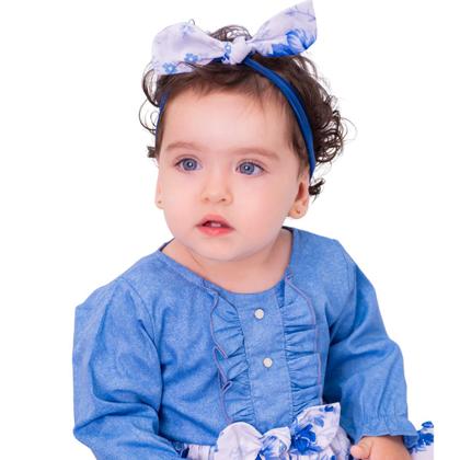 Imagem de Roupa de Bebê Menina Vestido Manga Longa com Tiara 100% Algodão