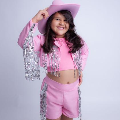 Imagem de Roupa de Boiadeira Rosa Com Strass Menina 3 Peças Castela