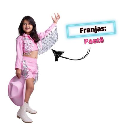 Imagem de Roupa de Boiadeira Rosa Com Strass Menina 3 Peças Castela